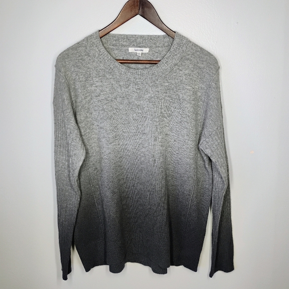 Splendid Divine Cashmere Sweater Gray Charcoal Dip Dye Ribbed Size Medium - Picture 14 of 14